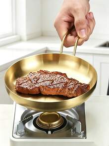 Golden Stainless Steel Frying Pan, Non‑Stick Skillet With Long Wire Hollow Handle,Easy To Clean, Multi‑Purpose Egg & Steak Frying Pan, Kitchen Cookware,Urable Kitchen Cooking Pan For Gas & Electric Stove - View 2