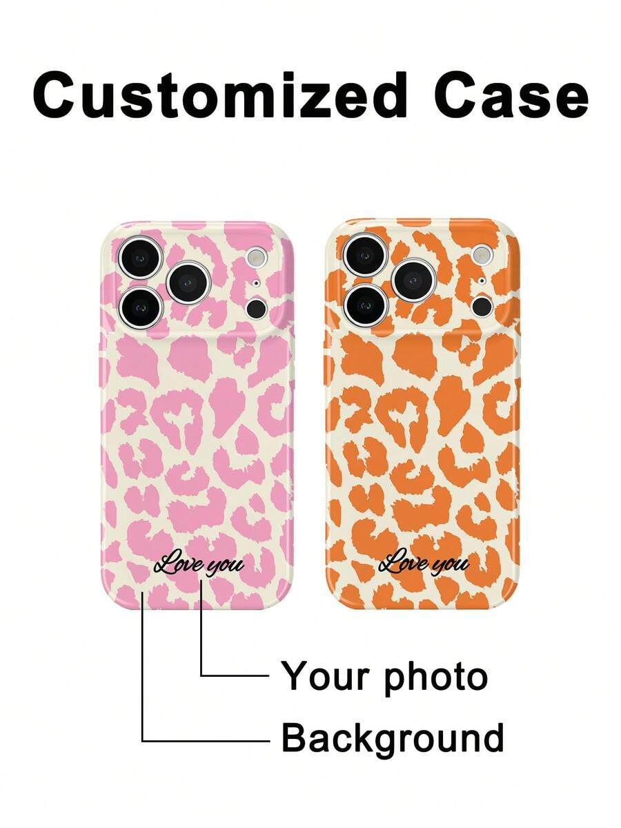 GIIPPA Minimalist Leopard Print Customized Letter Slogan Glossy Hard Shell Phone Protective Case, Compatible With IPhone 11/12/13/14/15/16/17 Pro Max, Girly Style Gift For Girls, Spring Must-Have - Multicolor - View 1