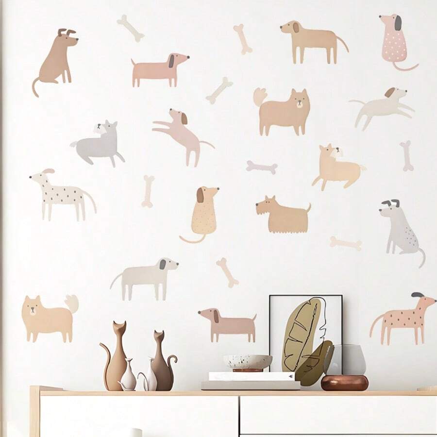 1set Cute Dog Wall Decals, Self-Adhesive Stickers, Suitable For Home Decoration, Room Decoration, Wall Decoration, Made Of PVC Waterproof Material, Removable - Self-adhesive - View 1
