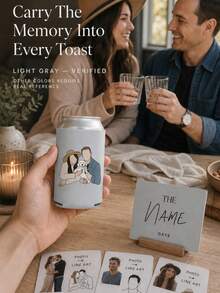 Personalized Can Cooler Sleeves, Custom Photo And Text Drink Holder With Portrait, Custom Name And Date Beverage Can Sleeve, Wedding Party Favor For Couples And Pet Families - Multicolor - View 8