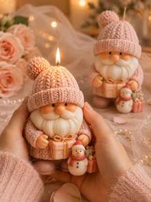 3D Knitted Hat Santa Claus Silicone Candle Mold, Christmas Gift Box & Snowman Model, Christmas Scented Candle Aromatherapy Stone Resin Holiday Craft - Santa Claus Candle Mold - View 3
