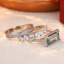 Vintage Geometric 3pcs Adjustable Stackable Exaggerated Ring Set, Women's Daily Fashion Gift Rings - Silver - View 6