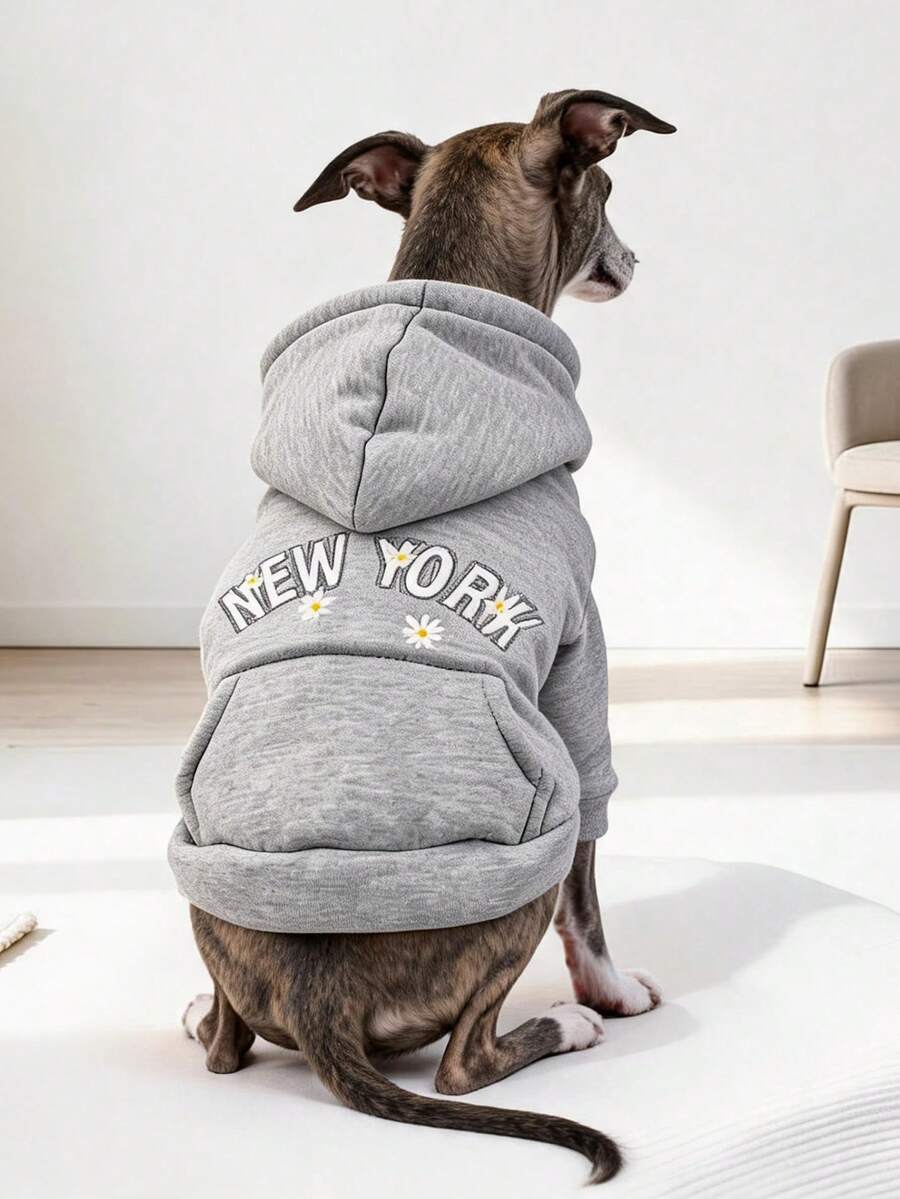 1PC Pet Clothes Dog Cat Apparel Clothing Bichon Teddy Small Dog Puppy Happy Little Dog Little Cat Casual Fashion Cute Pretty Comfortable Floral New York Thickened Sweatshirt - Multicolor - View 1