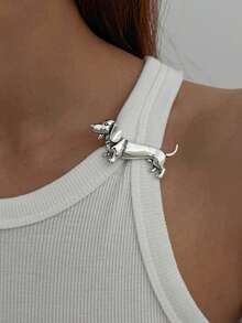 1pc Cute Dachshund Dog Brooch, Fashionable Versatile Multi-Function Women's Brooch Pin - Silver Puppy - View 2