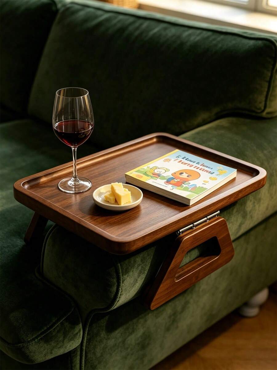 1 Buah Baki Sandaran Tangan Sofa Kayu Lipat, Meja Samping Sofa Jepit, Tempat Cangkir Snack Anti-Selip Portabel untuk Kopi, Buku, Ponsel & Remote, Baki Samping Multifungsi untuk Membaca dan Bersantai di Rumah - Nampan sofa - View 1