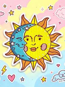 1pc/2pcs/3pcs/4pcs Hippie Sun Moon Face Embroidered Iron‑On Patch, Celestial DIY Applique For Denim Jacket Backpack Clothing Decoration - Multicolor - View 10