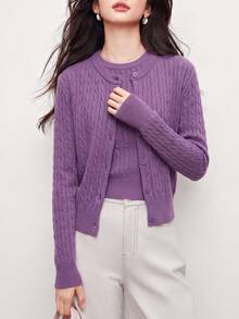 Women's New Autumn/Winter Casual Sleeveless Pullover And Cardigan 2 Pieces Set - Purple - View 3