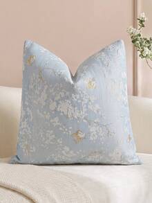 1PC/2PCS Vintage Butterfly Pillow Case, Natural Chenille Floral Pattern Rectangular Pillow Case, Soft & Luxurious, Neutral Tone Accents, Suitable For Living Room And Bedroom - Baby Blue - View 4