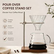 Pour Over Coffee Dripper Stand Set, Includes 600ml/20oz Coffee Pot, Coffee Filter/Filter Paper And Wooden Base, Adjustable Height Pour Over Coffee Stand, Suitable For Home, Cafe, Restaurant Filter Holder - Multicolor - View 4