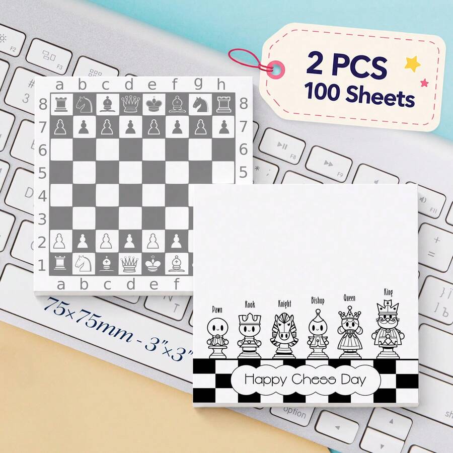 2 Packs 100 Sheets Chess Sticky Notes 75x75mm 3x3in, Cute Chessboard & Chess Piece Self-Adhesive Blank Memo Pads, Desktop Reminder Notes For School, Office And Home Stationery - 75 X 75 mm - View 1