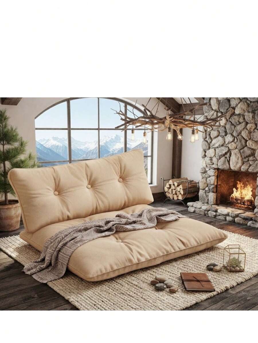 Premium Oversized Floor Pillow With Back Support - Indoor & Outdoor Versatile Seating - Soft Touch - Apricot - View 1