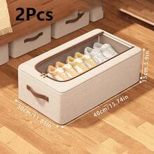 1/2/4Pcs Foldable Double Window Shoe Cabinet- Stackable Underbed Storage, Retro Style, Suitable For Sports Shoes,High Heels, Shoes, Etc.- Space Saving Multi Purpose Closet And Bedroom Storage Solution, Shoe Cabinet,Underbed Storage,Neutral Decoration - Multicolor - View 11