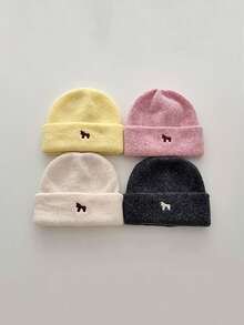 Korean Style Kids Embroidered Cartoon Pony Knit Beanie Hat, Unisex Toddler Baby Cold Weather Cap, Versatile Autumn/Winter - Multicolor - View 7