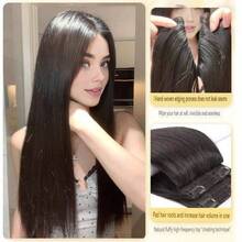 3-Piece 4-Layer Jacquard Seamless Edged Hair Extensions For Women, Long Hair Volume Booster, Fluffy 3-Piece Hair Extensions, 1-Piece Invisible Clip-In Hair Extensions, Hair Accessories, Wig - Black - View 10