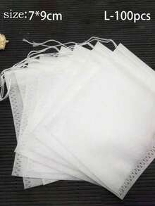 100/200pcs Drawstring Empty Tea Filter Bags, Disposable Drawstring Tea Bags, Suitable For Loose Leaf Tea, Spices, Coffee, Tea Utensils Kitchen Supplies - White - View 15