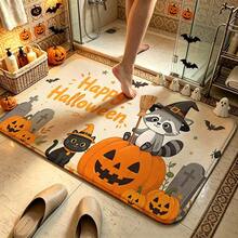 1pc Halloween Raccoon Black Cat Pumpkin Bat Pattern Entryway Doormat, Cartoon Style Polyester Rectangular Non-Slip Scratch-Resistant Dust-Removing Door Mat, Suitable For Halloween Holiday Entrance Door Front Outdoor Indoor - 0713+MZGJ - View 7