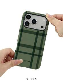 GIIPPA 1件深綠色不規則格紋設計手機殼，適用於Phone 17 Pro Max，兼容Phone 16 Pro Max、15 Pro Max、14 Pro Max，韓系高端時尚趣味手機殼，適合11/12/13/14/15/16 Pro Max Plus，男女皆宜的優雅設計，聖誕節、情人節、復活節、婚禮季與生日送女友的完美禮物！ - 墨綠色 - 查看 6