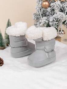 Infant Puffy Winter Snow Boots Daily Soft Fuzzy Fleece Lined Warm Ankle Booties Festival Shoes For Newborn Boys & Girls - Grey - View 6