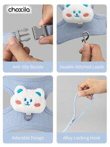 choxila 1pc Cat Harness And Leash Set, Adjustable Cat Leash, Kitten Harness, Cute Rabbit And Bear Pattern, Suitable For Outdoor Use, Vest-Style Cat Walking Leash, Comfortable And Lightweight, Escape-Proof Pet Harness Set - Multicolor - View 6