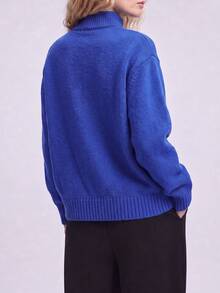Women's Autumn/Winter Casual Minimalist Multi-Pocket Design Stand Collar Zip-Up Cardigan Jacket - Blue - View 2