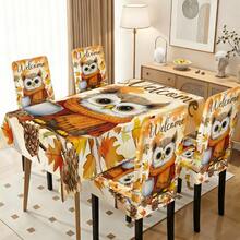 1/4/5/6/7/36pcs Autumn Series Scarf Owl Welcome Pattern Printed Chair Covers/Chair Slipcovers Set, Suitable For Indoor Home, Restaurant, Hotel, Ideal Choice For Modern Daily Decoration. Tablecloth Suitable For Square Dining Table, Elastic Chair Covers Washable. - Multicolor - View 14