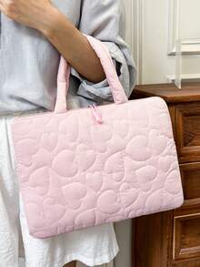Heart Quilted Laptop Tote Bag, Minimalist Handheld Style With Zipper Closure, Fresh And Sweet Aesthetic, Simple And Gentle, Suitable For Students And Daily Commute, Combines Style And Practicality - Multicolor - View 6