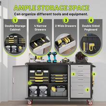 Heavy Duty Rolling Workbench With Drawers And Storage Cabinet Adjustable Shelf Pegboard Mobile Tool Chest Work Table Workstation Stand On Wheels For Workshop Garage Repair Shop Black - 55" W - View 4