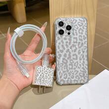 6件組皮革紋豹紋手機殼 + 充電頭保護套 + 數據線保護套 + 收納繩 + 數據線保護繩 TPU 防摔保護殼，相容 iPhone 6 7 8 XXs XR XS Max 11 12 13 14 15 16 17 Pro Max，適合作為情侶、女性、女兒、男朋友、女朋友、青少年女孩的生日與聖誕禮物 - 彩色 - 查看 5