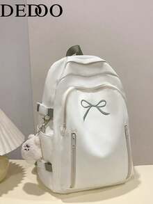 Dedoo Portable Cartoon Pendant Backpack, Large Capacity, Student School Bag, Suitable For Outdoor Travel, Back To School, University Campus Use - Beige - View 9