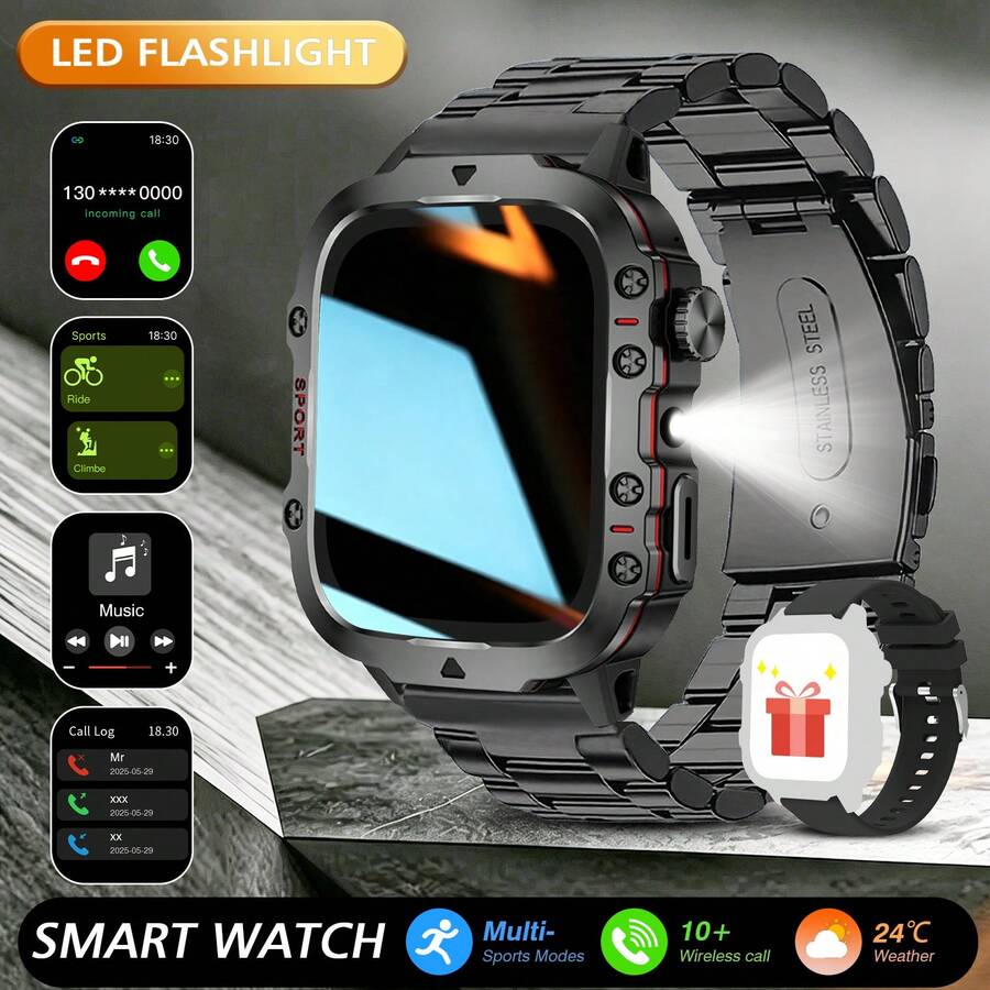 Nuevo Reloj Deportivo Inteligente Estilo Hombre 2026, Equipado con Luz LED, Llamadas Inalámbricas, Notificación de Mensajes, Modo Deportivo, Asistente de Voz, Notificación de Clima, Temporizador, Cronómetro y Otras Funciones, Reloj Inteligente para Hombres, Compatible con Android y Teléfono