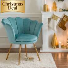 WAHSON OFFICE CHAIRS 1PC Wahson Velvet Armchair Armchair With Gold Legs, Comfortable Bedroom Armchair Relax Chair For Living Room/Bedroom - 薄荷藍 - 查看 1