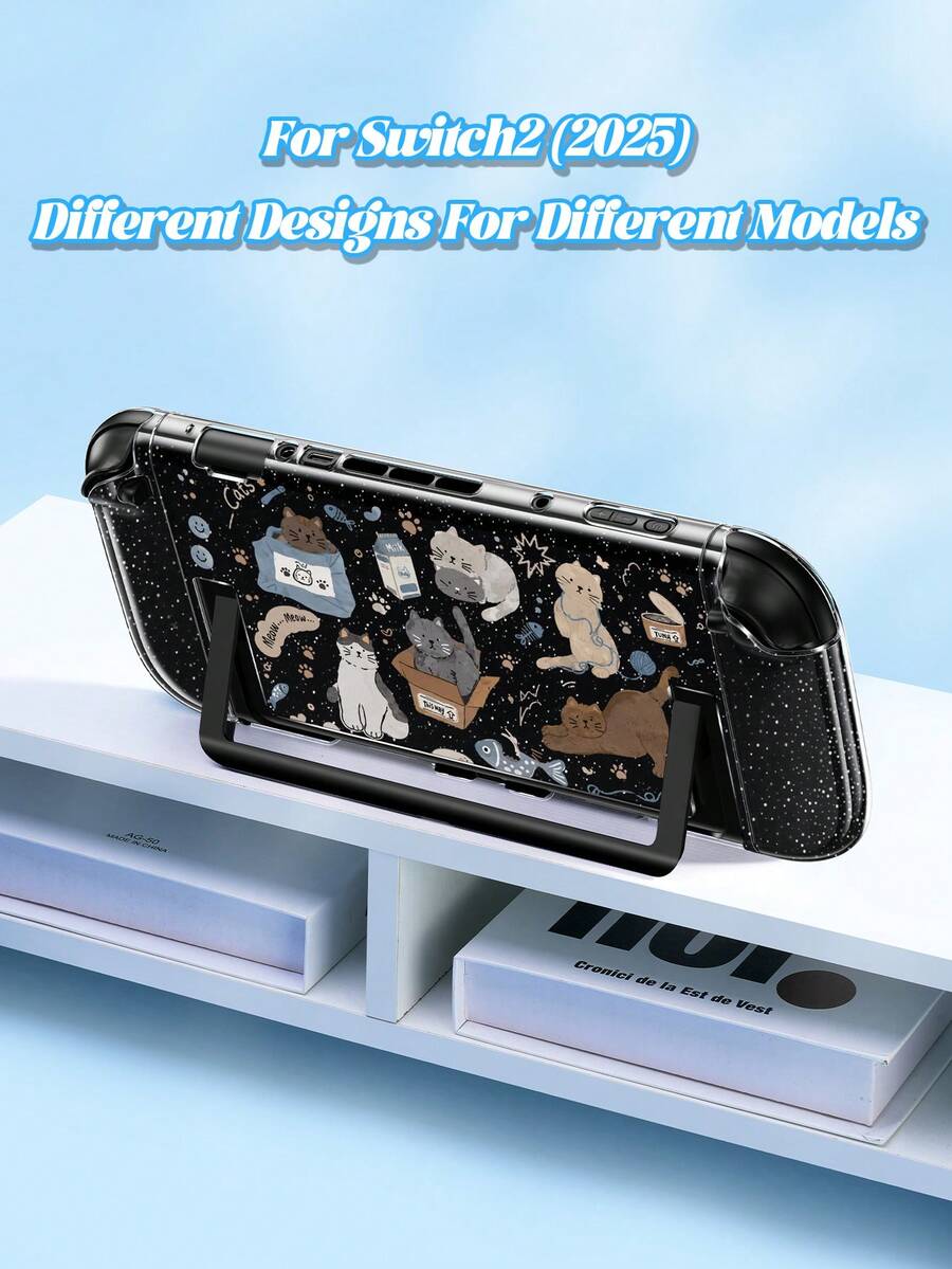 1pc Hand-Painted Cat Pattern, Suitable For New Switch2 (2025)/Switch OLED Game Console Accessories Transparent Glittery Shiny Protective Shell, Suitable For Joycon Controller Protective Case, Protect Your Beloved Console, The Best Gift For Switch Players - Multicolor - View 1