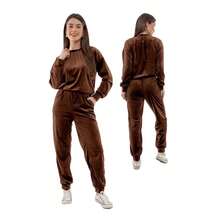 Women's Long Sleeve Velvet Plus Size Set With Pockets HF-CON-050 - 鏽棕色 - 查看 2
