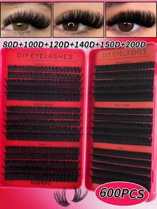 DIY Eyelash Extension Kit (Includes 600 Clusters Option), D Curl, Covers 80D To 200D Multiple Sizes; Kit Includes Eyelash Adhesive And Setting Liquid, Application Tools And Tweezers, Suitable For DIY Creating Exquisite Eyelash Makeup - Multicolor - View 4