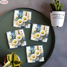 1 Set Square Daisy Print Design PET Anti-Slip Coasters, Home Kitchen Decor Accessories, Cute And Affordable Small Items, Outdoor Garden Supplies, Suitable For Various Holiday Gatherings, Wedding Accessories, Christmas, Thanksgiving Decoration Gifts - PET Square-xY187 - View 5