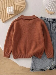 Boys Polo Collar Sweater Autumn Fashion New Brown Versatile Pullover Knitwear - Brown - View 2