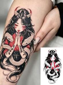 Colorful Japanese Snake Pattern Temporary Waterproof Tattoo Stickers, Suitable For Chest, Back, Arms, Legs, Unisex, Perfect For Travel, Party, Festival And Other Occasions, Lasts 2-5 Days - Multicolor - View 7