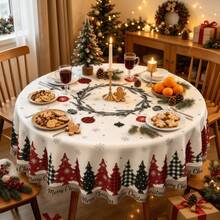 1pc Christmas Party Tablecloth, Made Of Polyester, Easy To Clean, Reusable. With A Christmas Tree Background Picture. Suitable For Christmas Party Decoration, Christmas Table Decorations, And Dining Hall Decorations, Etc. - A - View 10