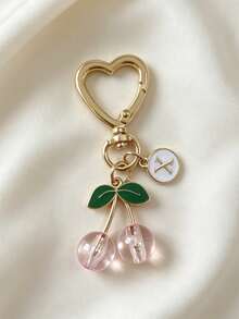 1pc European & American INS Minimalist Acrylic Cherry Letter Keychain, Heart-Shaped Fruit Bag Charm - Multicolor - View 2