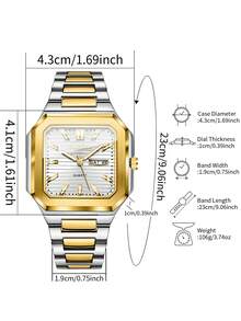 Men's Premium Gold-Tone Alloy Band Watch, Square Dial With Date Calendar, Business Casual Versatile Quartz Wristwatch (1pc/Set) Watch Box Not Included - Multicolor - View 4