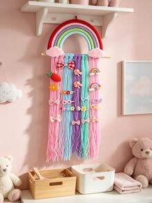 Rainbow Macrame Hair Clip Holder Wall Hanger, Baby Girls Hair Accessories Storage Organizer For Nursery Room Decor - Multicolor - View 2