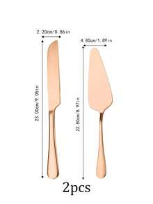 2pcs Stainless Steel Cake Server, Bread Knife, Dessert Knife, Dessert Spreader, Pizza Cutter, Cake Knife Baking Utensil Set, Suitable For Pizza, Cake, Pie, Bread, Ideal For Restaurant, Wedding, Birthday Party, Anniversary, Party, Kitchen Baking Tools - Multicolor - View 14