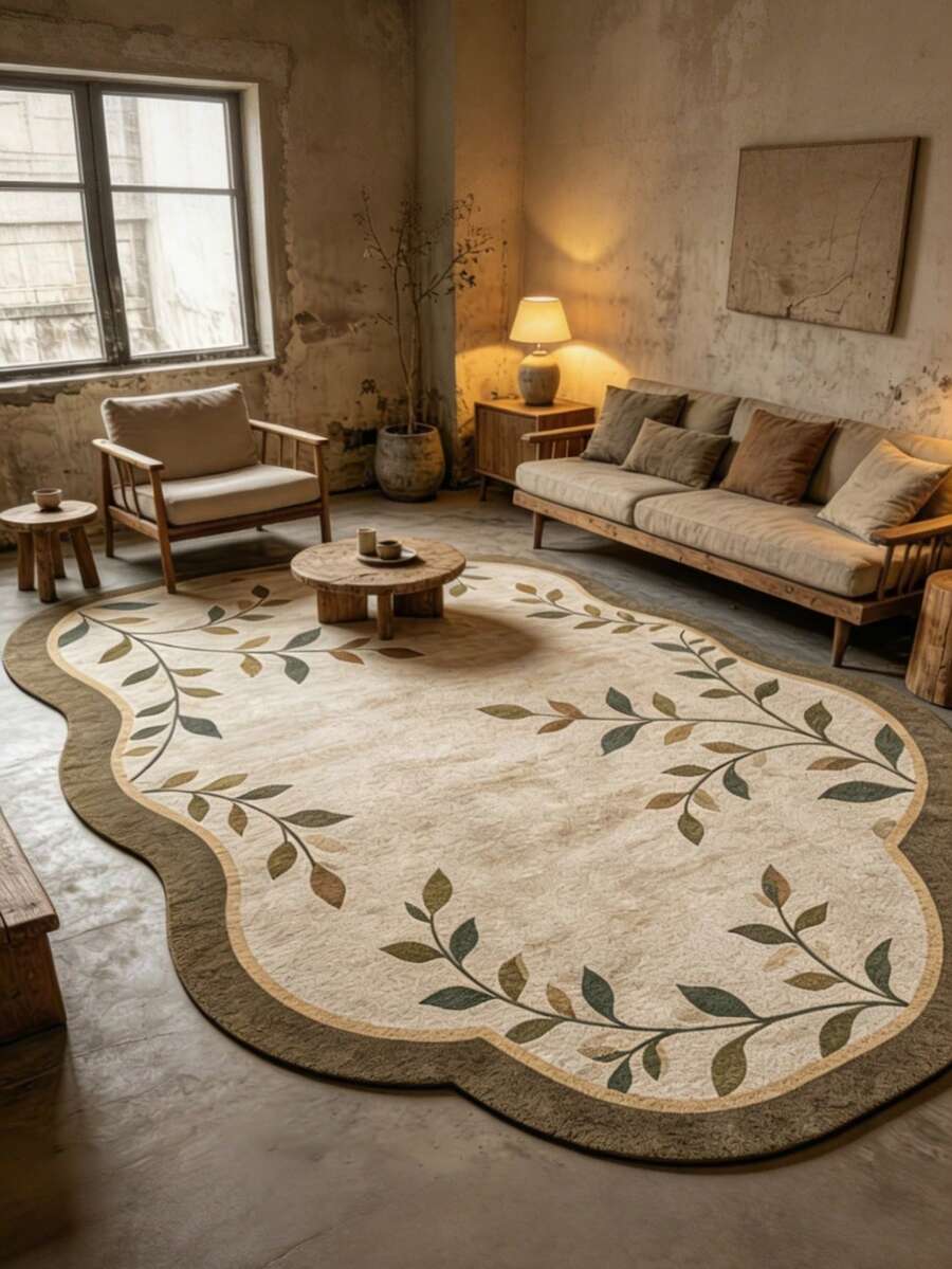 1pc Grass Green Minimalist Small Leaf Wave Edge Rug, Doormat, Small Rug, Carpet, Floor Mat, Home Decor, Area Rug, Outdoor Mat, Home Decor, Area Carpet, Bedroom Rug, Washable Rug - Multicolor - View 1