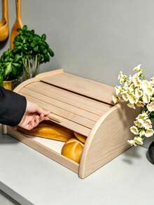 Wooden Roll Top Bread Box, Moisture Dust Proof Large Capacity Bread Storage Container, Keeps Pastries Cakes Croissants Fresh, Kitchen Countertop Organizer For Family Daily Breakfast, Ideal For Home Baking Lovers - Multicolor - View 4