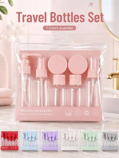1 Set/7pcs Travel Bottle Set, Refillable Bottle Set With Toiletry Bag, Empty Liquid Containers, Leak-Proof Liquid Dispensing Bottles, Portable Makeup Bag, Cream Jar, Travel Essentials, Airplane Travel Accessories, Travel Bottle Set, Leak-Proof Portable Toiletry Container Set, Transparent PP Material Aviation Size Cosmetic Containers, Suitable For Lotion, Shampoo, Cream, Soap, Etc., With Portable Bag, Travel Essentials Travel Bottle Set, With Pump Lotion Bottle, Back To School Essentials, Travel Accessories, Back To School Season