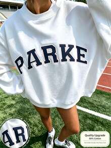 2026New Arrival Bestseller Women's Casual "PARKE" Letter Print Loose Pullover Sweatshirt, Encountering Lazy Fashion, Women's Graphic Tops Clothes. - 白色2 - 查看 13