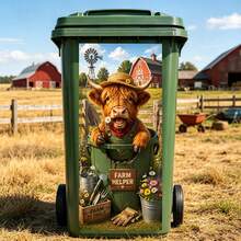 1pc Cool Doberman Dog Trash Can Sticker, Waterproof UV-Resistant Vinyl Trash Can Decal, Hip Hop Fashion Glasses Gold Chain Pet Dog Pattern Outdoor Garden Yard Home Decor, Easy Peel DIY Home Decoration Sticker - Kubin Bucket Sticker - View 4