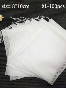 100/200pcs Drawstring Empty Tea Filter Bags, Disposable Drawstring Tea Bags, Suitable For Loose Leaf Tea, Spices, Coffee, Tea Utensils Kitchen Supplies - White - View 12