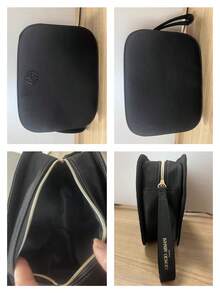 Black Nylon Zipper Makeup Bag With Embossed Logo, Portable Cosmetic & Toiletry Storage Bag For Daily Use And Business Travel ARMANI‑GIFT‑65 - Black - View 9