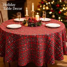 1pc Christmas Red Plaid Tablecloth With Snowflakes, Double Sided Printed Farmhouse Xmas Decorative Table Cover For Holiday Dinner Party, Rectangular Washable Fabric Table Cloth For Kitchen Dining Home Decor - Multicolor - View 2